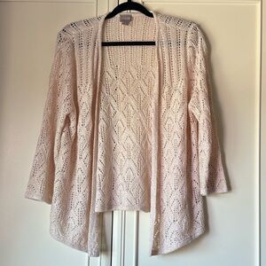 1110 Chicos Cardigan sz 2 L Open Metallic Sequin 3/4 Sleeve Lightweight Sweater